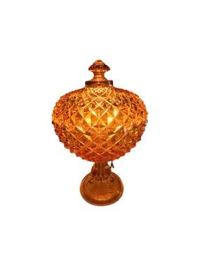 Vintage Rare MCM Westmoreland Amber Sawtooth Glass Lamp